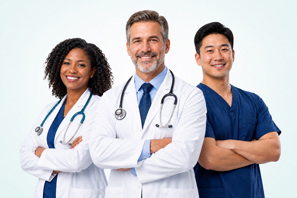 A diverse group of confident healthcare providers supported by One Stop RCM